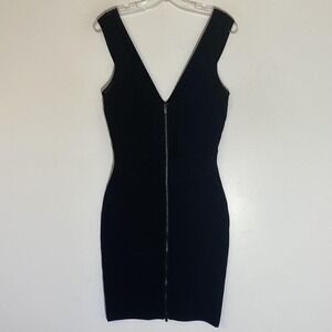 Diane Von Furstenberg Dress Womens Small Black Knit Bodycon V Neck Mini Zip S